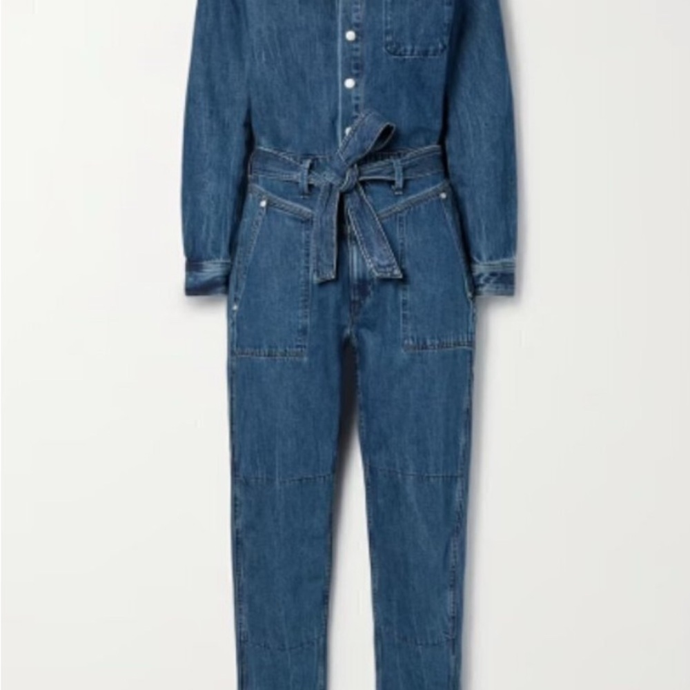 Frame Denim Blue Utility Jumpsuit with Belted Waist